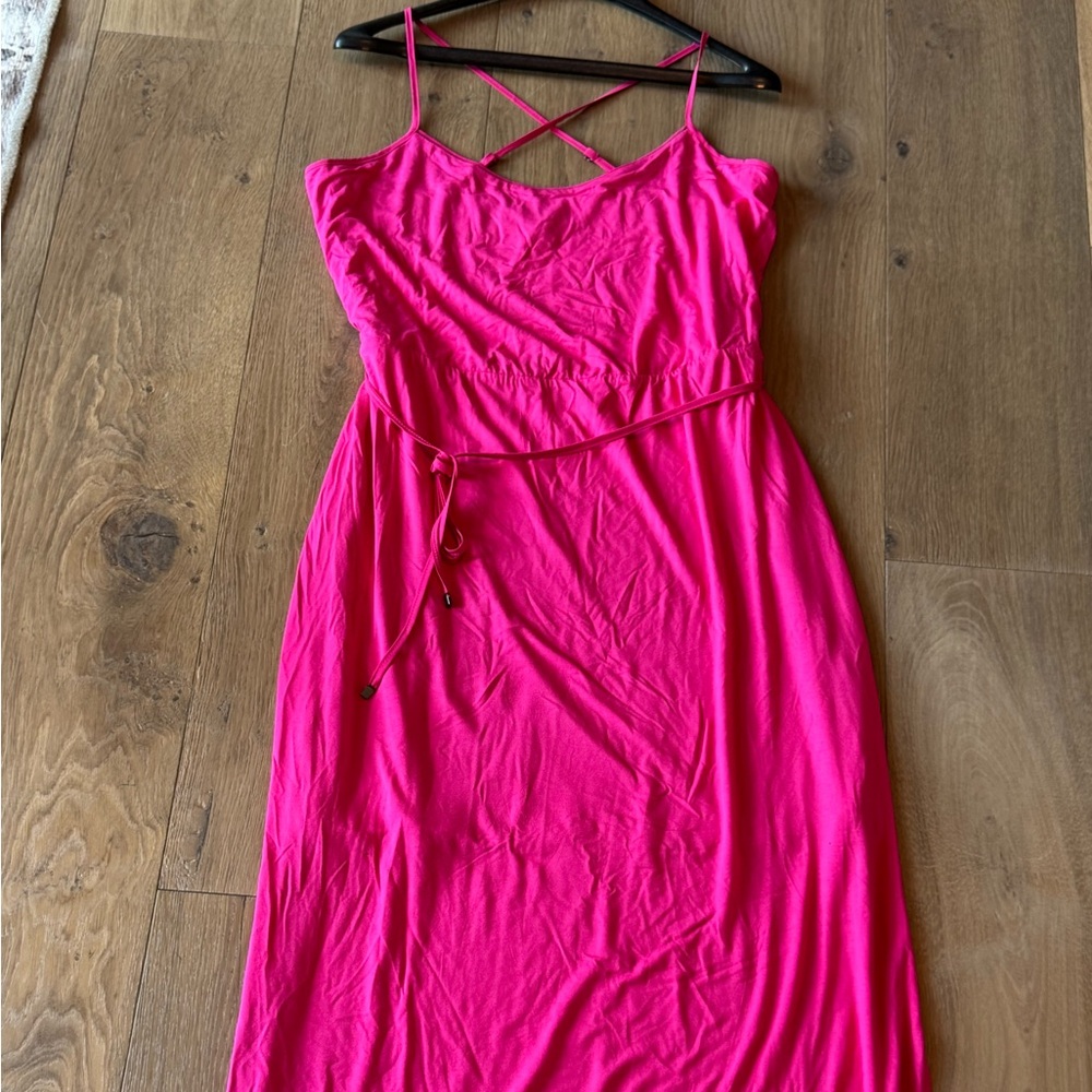 NWOT WHBM Vibrant Pink Maxi Dress with Strappy Back